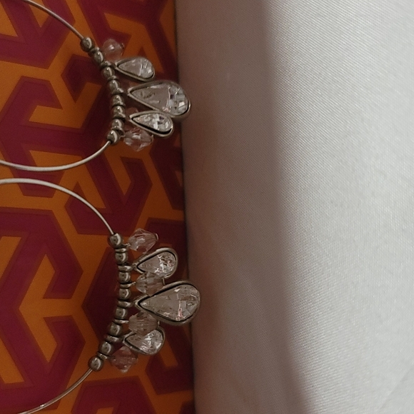 Guess Hoop Earrings w/ Dangling Rhinestones - Picture 2 of 5